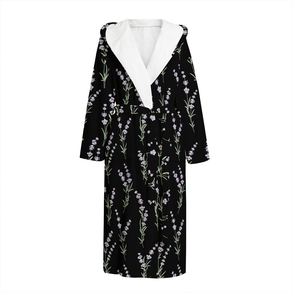 Lavender Flowers Pattern Print Hooded Bathrobe