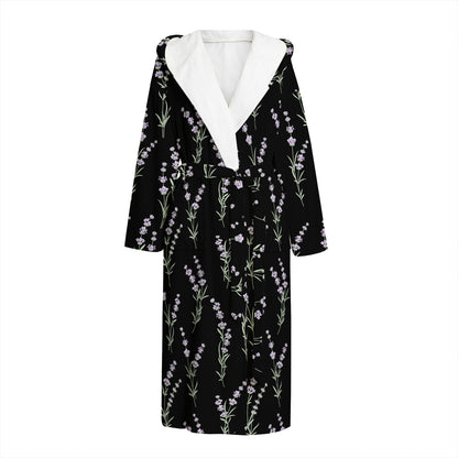 Lavender Flowers Pattern Print Hooded Bathrobe