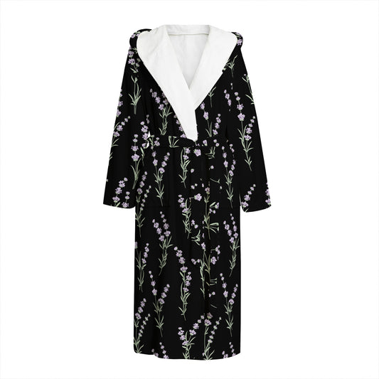 Lavender Flowers Pattern Print Hooded Bathrobe