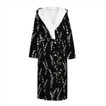 Lavender Flowers Pattern Print Hooded Bathrobe
