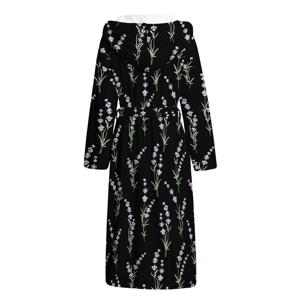 Lavender Flowers Pattern Print Hooded Bathrobe