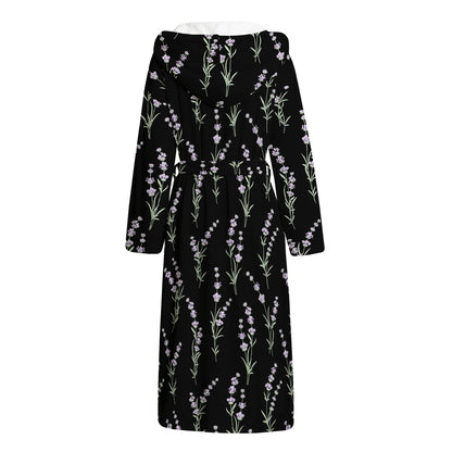 Lavender Flowers Pattern Print Hooded Bathrobe