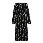 Lavender Flowers Pattern Print Hooded Bathrobe