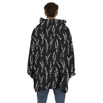 Lavender Flowers Pattern Print Hoodie Blanket
