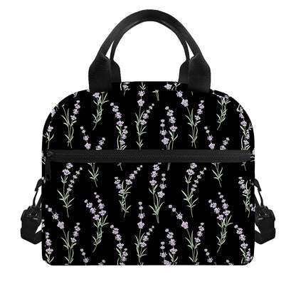 Lavender Flowers Pattern Print Insulated Lunch Bag