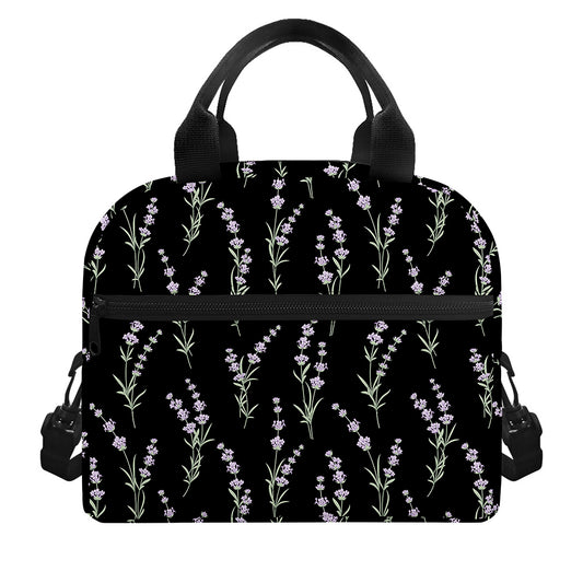 Lavender Flowers Pattern Print Insulated Lunch Bag