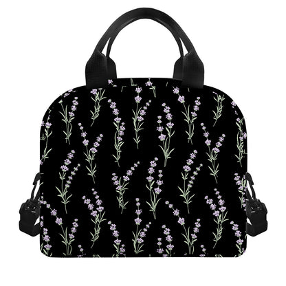 Lavender Flowers Pattern Print Insulated Lunch Bag