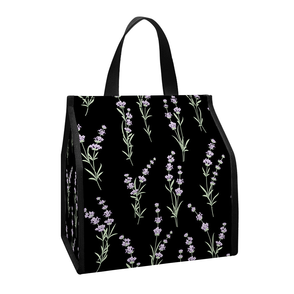 Lavender Flowers Pattern Print Insulated Lunch Tote