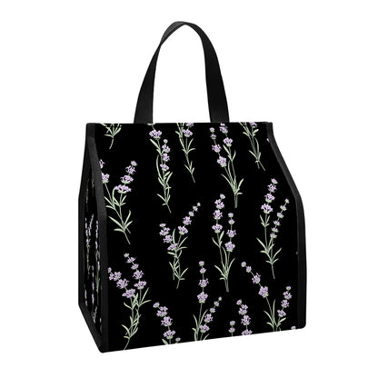 Lavender Flowers Pattern Print Insulated Lunch Tote