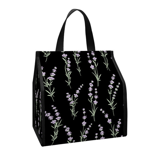 Lavender Flowers Pattern Print Insulated Lunch Tote