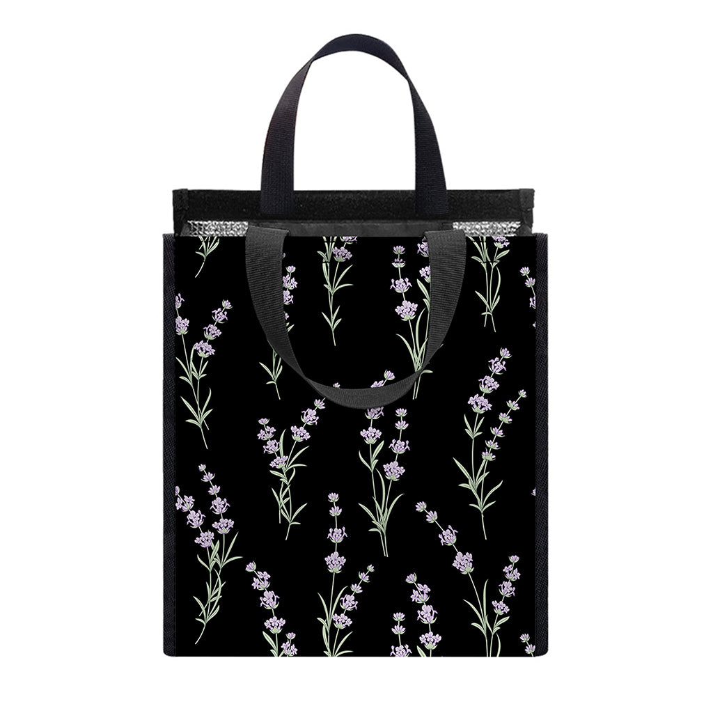 Lavender Flowers Pattern Print Insulated Lunch Tote
