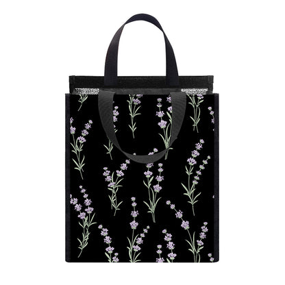 Lavender Flowers Pattern Print Insulated Lunch Tote