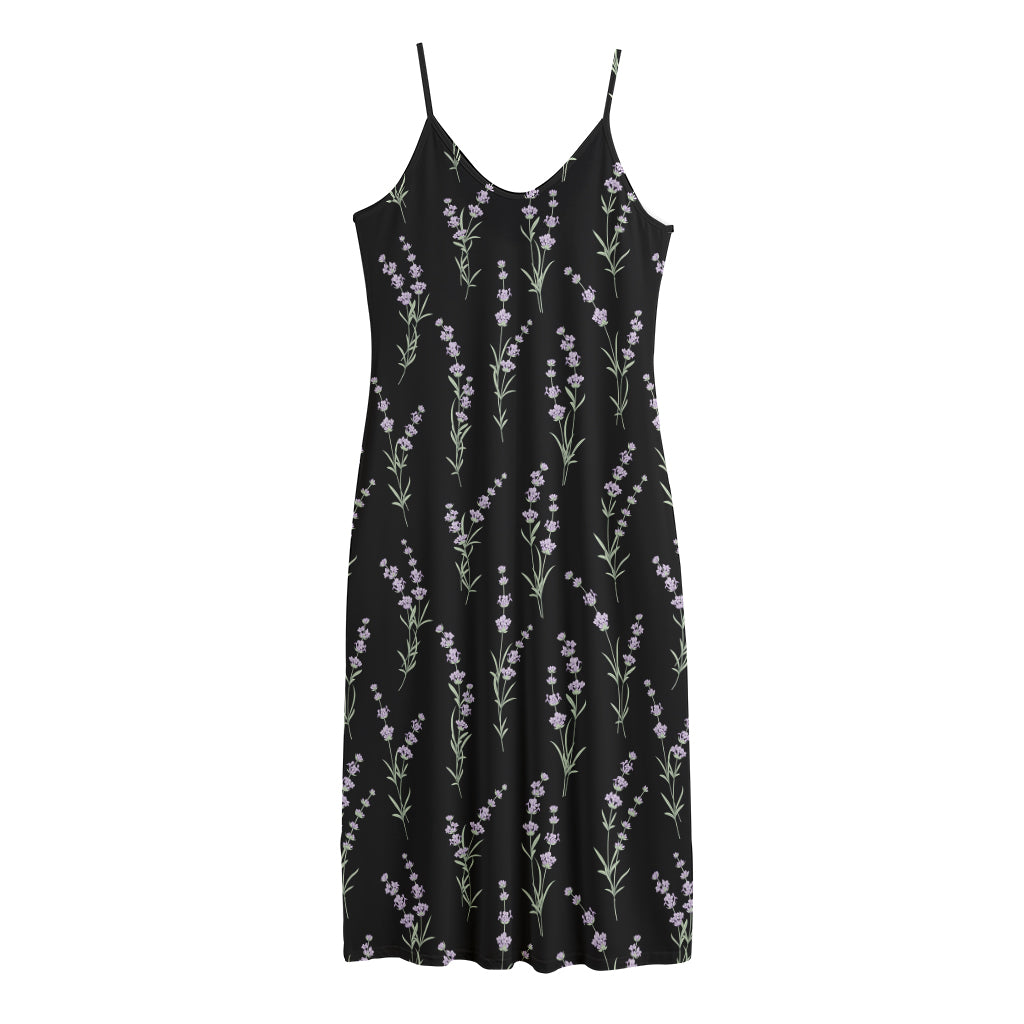 Lavender Flowers Pattern Print Jersey Midi Cami Dress