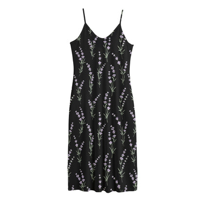 Lavender Flowers Pattern Print Jersey Midi Cami Dress