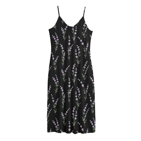 Lavender Flowers Pattern Print Jersey Midi Cami Dress