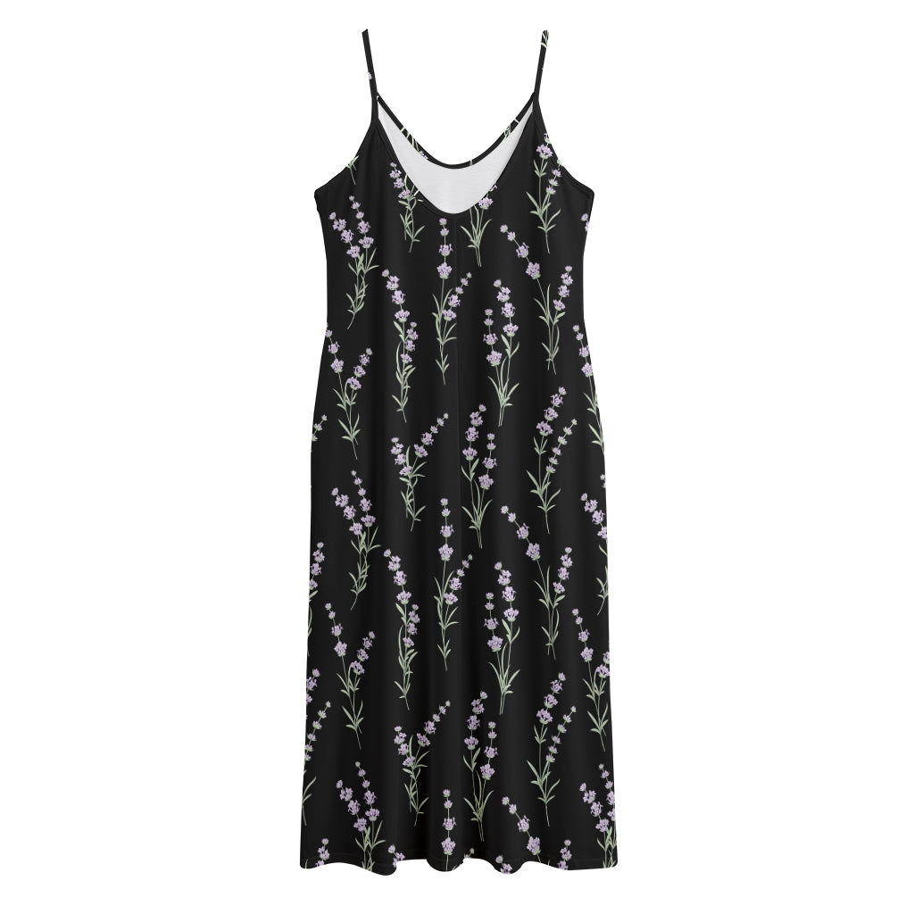 Lavender Flowers Pattern Print Jersey Midi Cami Dress
