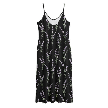 Lavender Flowers Pattern Print Jersey Midi Cami Dress