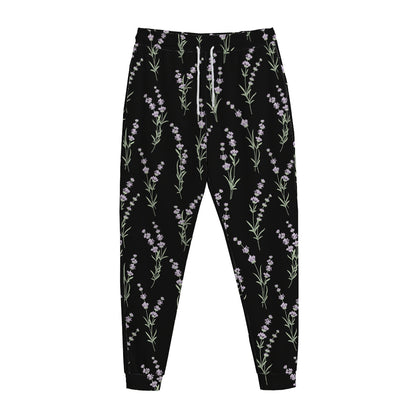 Lavender Flowers Pattern Print Jogger Pants