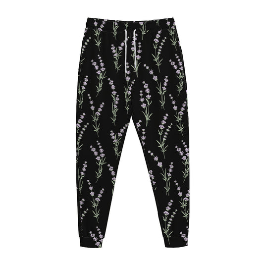 Lavender Flowers Pattern Print Jogger Pants