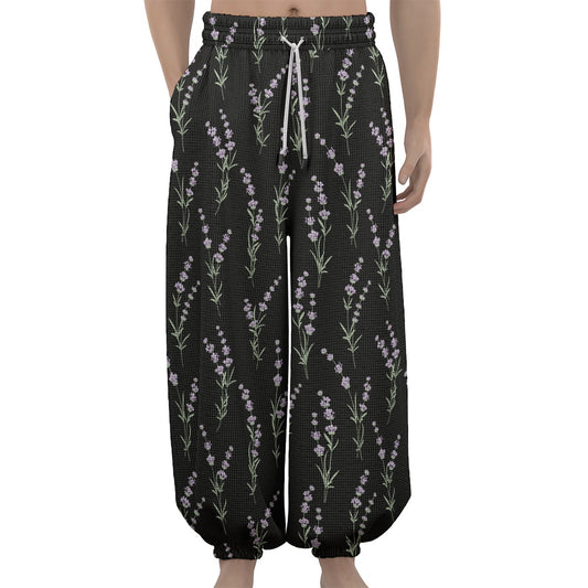 Lavender Flowers Pattern Print Lantern Pants