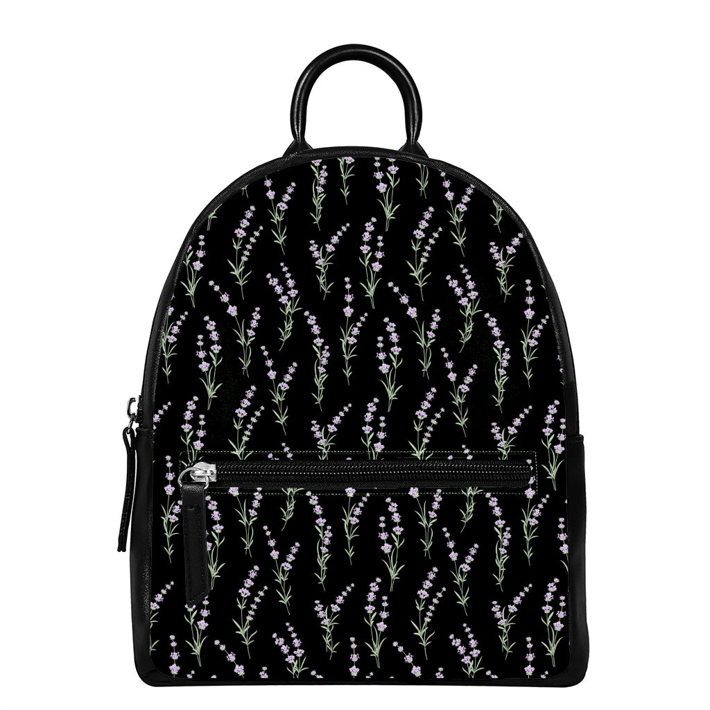 Lavender Flowers Pattern Print Leather Backpack