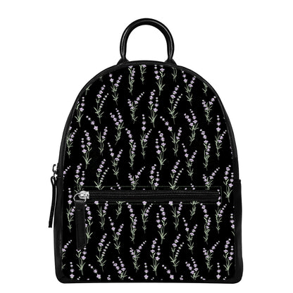 Lavender Flowers Pattern Print Leather Backpack