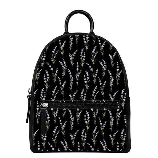 Lavender Flowers Pattern Print Leather Backpack