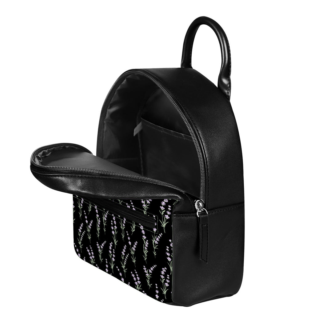 Lavender Flowers Pattern Print Leather Backpack