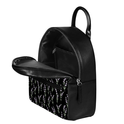 Lavender Flowers Pattern Print Leather Backpack