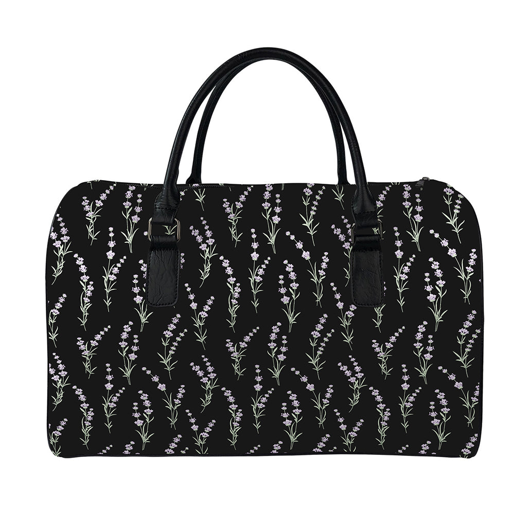 Lavender Flowers Pattern Print Leather Duffle Bag
