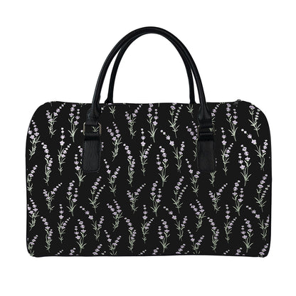 Lavender Flowers Pattern Print Leather Duffle Bag