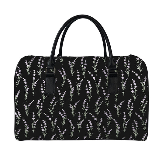 Lavender Flowers Pattern Print Leather Duffle Bag