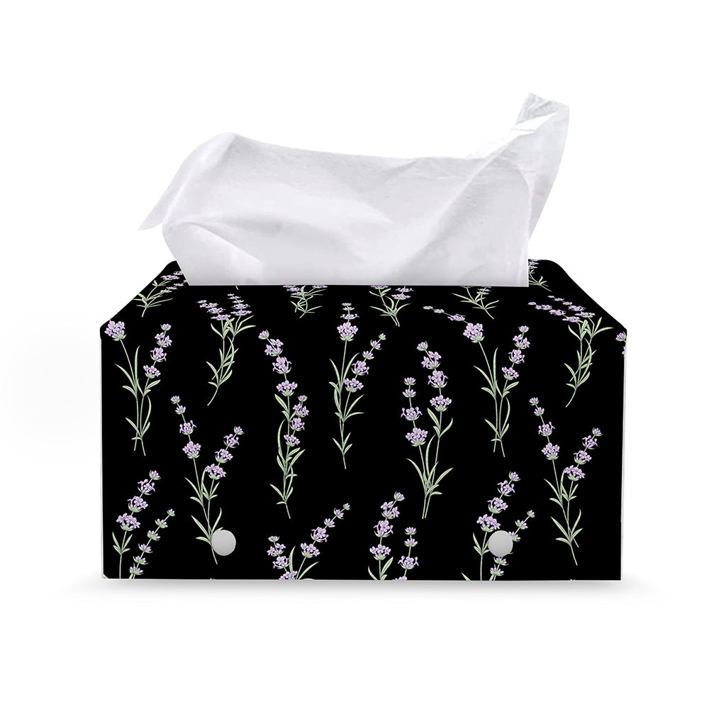 Lavender Flowers Pattern Print Leather Tissue Box Cover