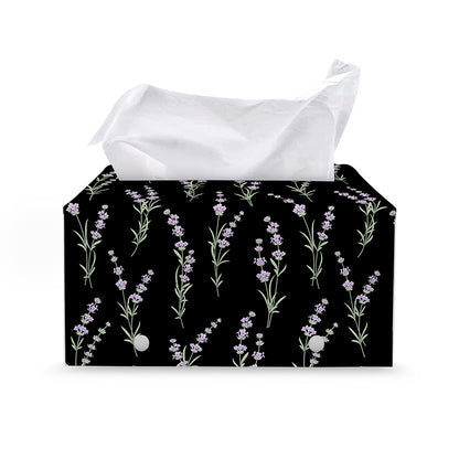 Lavender Flowers Pattern Print Leather Tissue Box Cover
