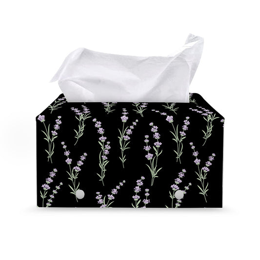 Lavender Flowers Pattern Print Leather Tissue Box Cover