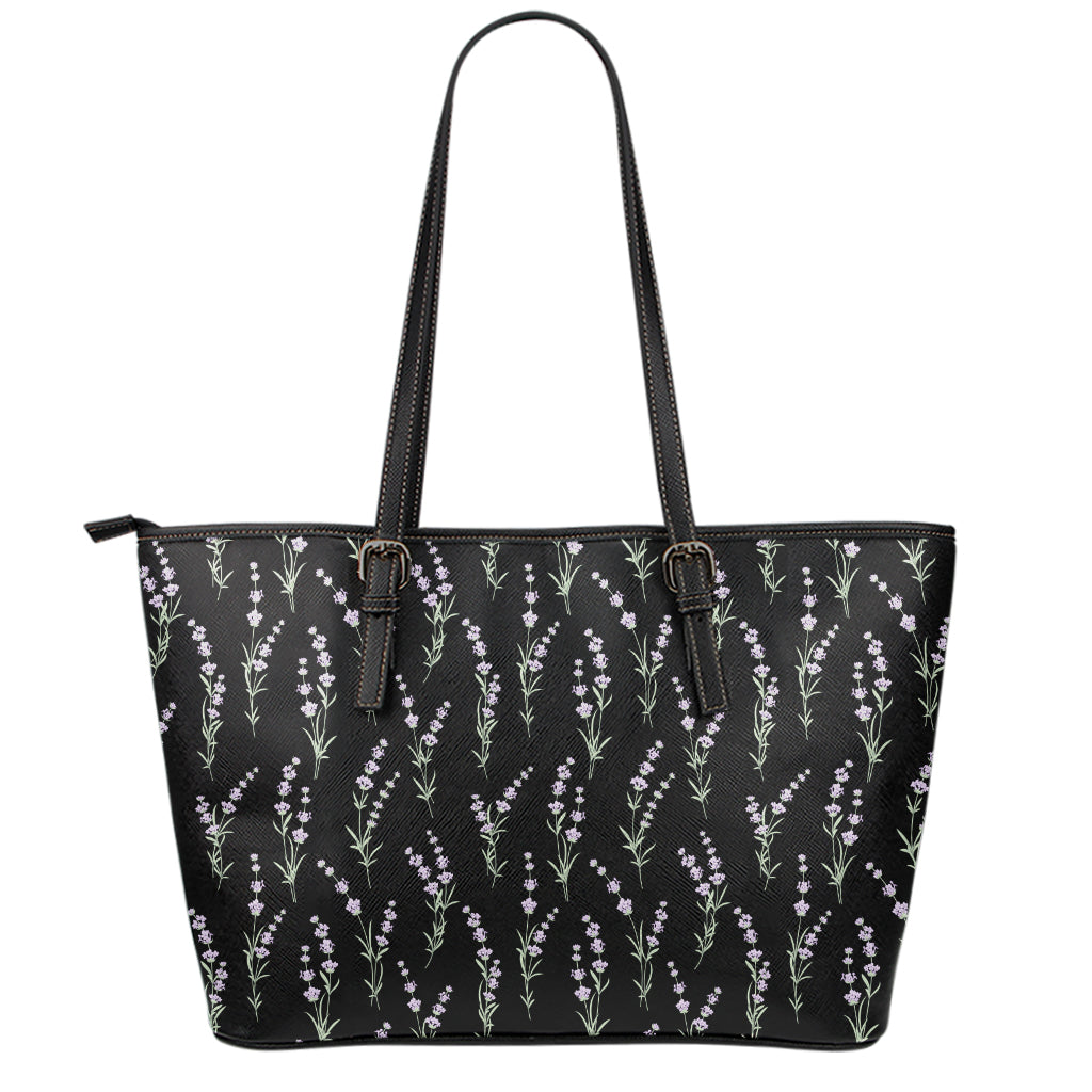 Lavender Flowers Pattern Print Leather Tote Bag
