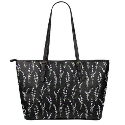 Lavender Flowers Pattern Print Leather Tote Bag