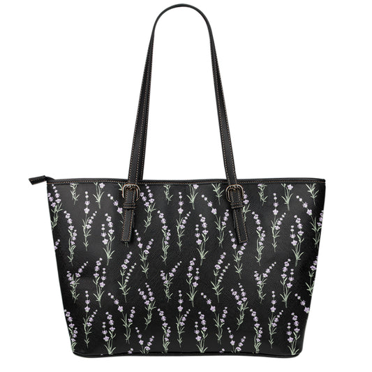 Lavender Flowers Pattern Print Leather Tote Bag