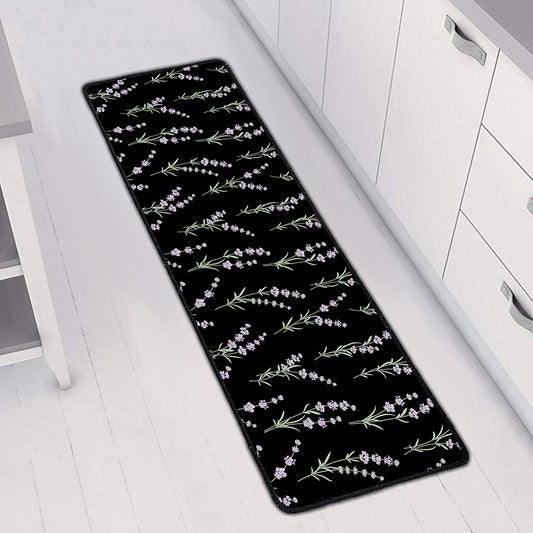 Lavender Flowers Pattern Print Long Kitchen Mat