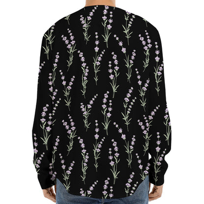 Lavender Flowers Pattern Print Long Sleeve Baseball Jersey