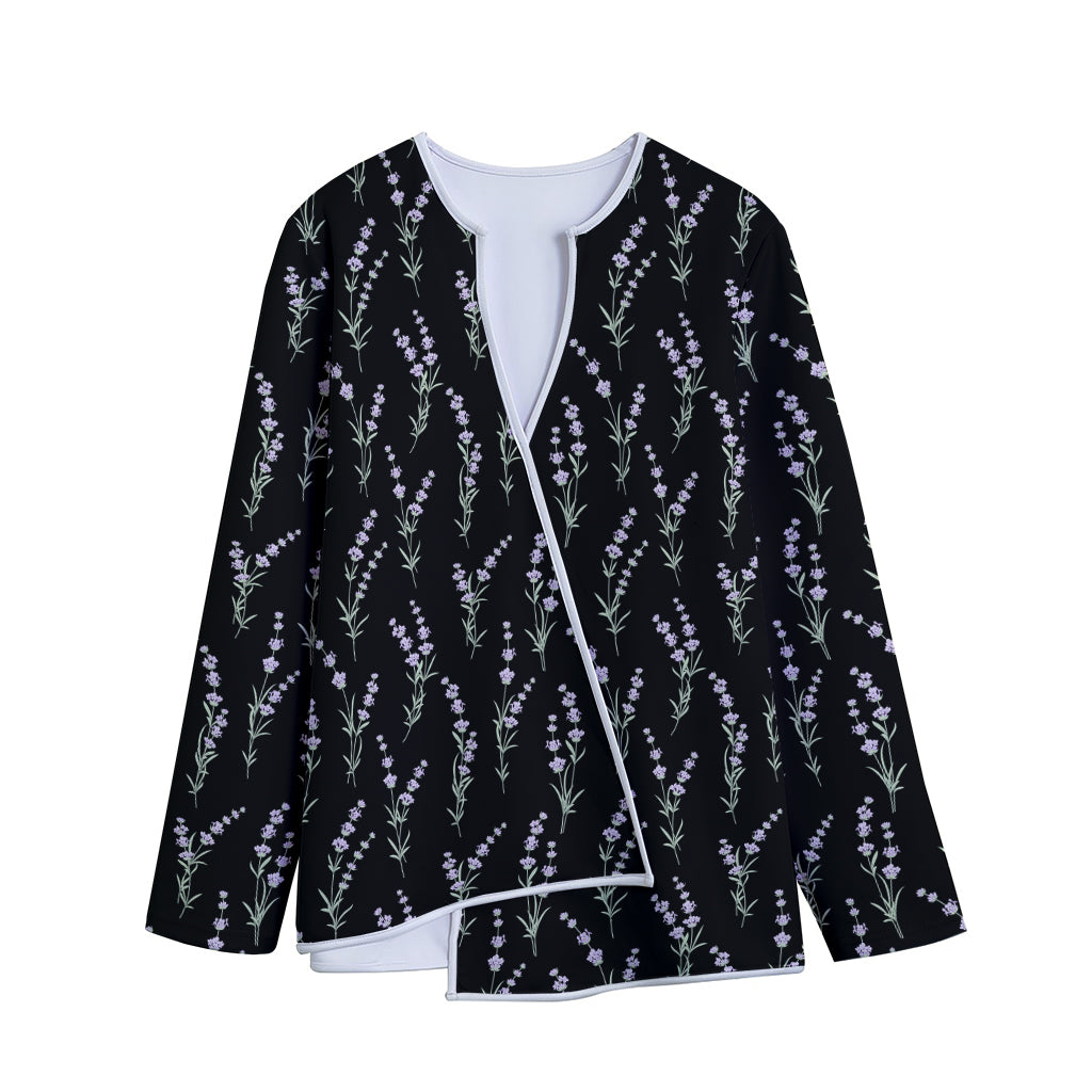 Lavender Flowers Pattern Print Long Sleeve Short Coat