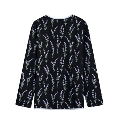 Lavender Flowers Pattern Print Long Sleeve Short Coat
