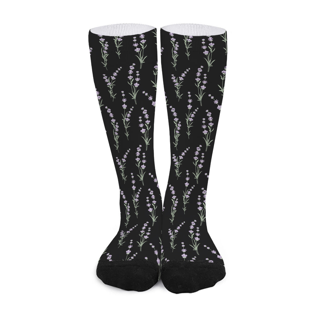 Lavender Flowers Pattern Print Long Socks
