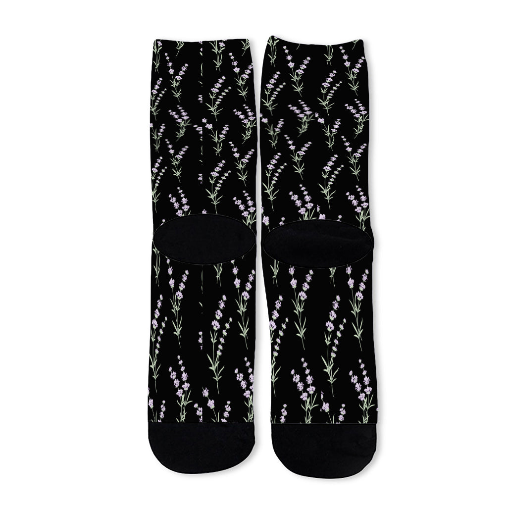 Lavender Flowers Pattern Print Long Socks