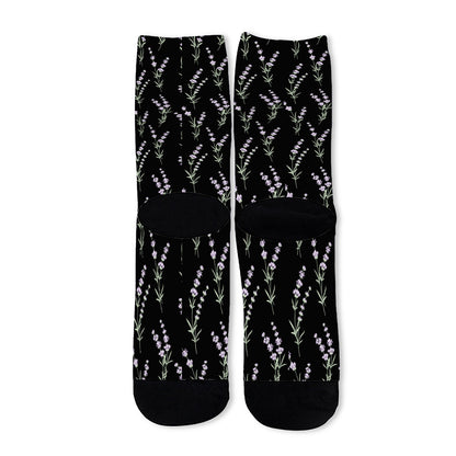Lavender Flowers Pattern Print Long Socks