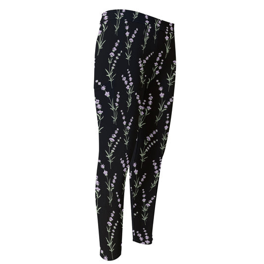 Lavender Flowers Pattern Print Men's Compression Pants