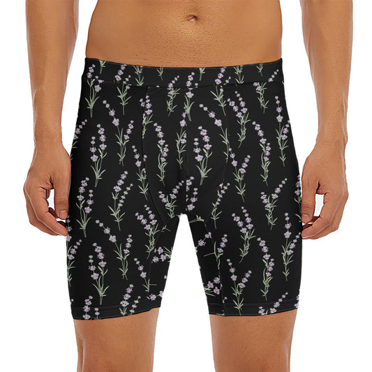 Lavender Flowers Pattern Print Men's Long Boxer Briefs