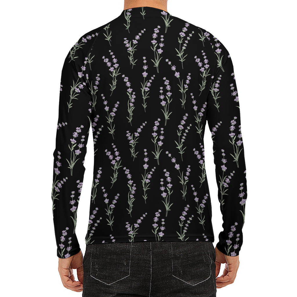 Lavender Flowers Pattern Print Men's Long Sleeve Rash Guard