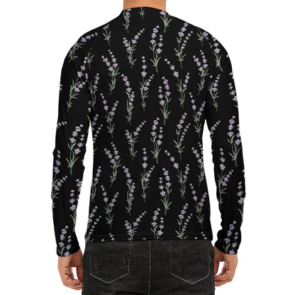 Lavender Flowers Pattern Print Men's Long Sleeve Rash Guard