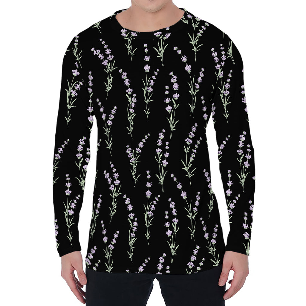 Lavender Flowers Pattern Print Men's Long Sleeve T-Shirt